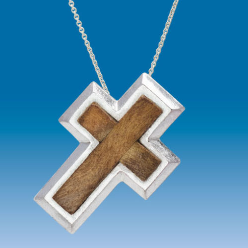 Wooden Cross in Sterling Silver with 18 inch Chain - Days of Jesus Gifts