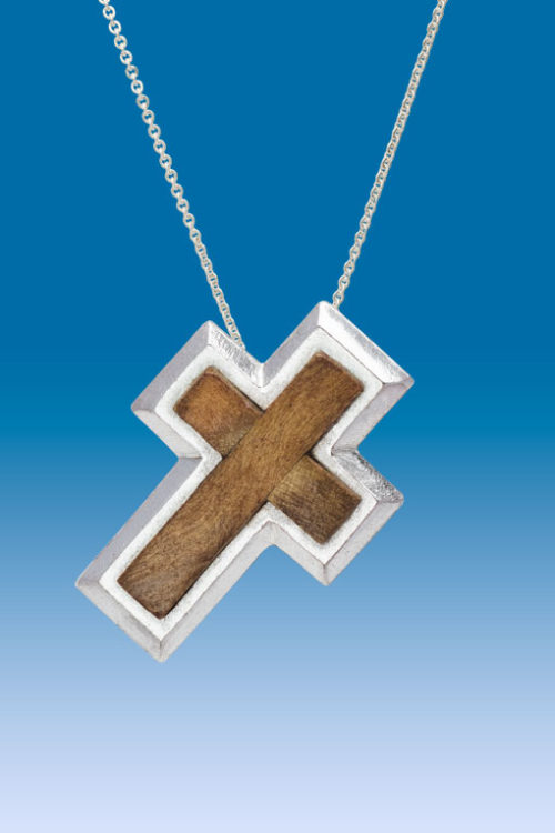 Wooden Cross in Sterling Silver with 18 inch Chain - Days of Jesus Gifts