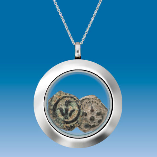 Window's Mites Bronze Coins in Stainless Steel Pendant With Sterling Silver Chain